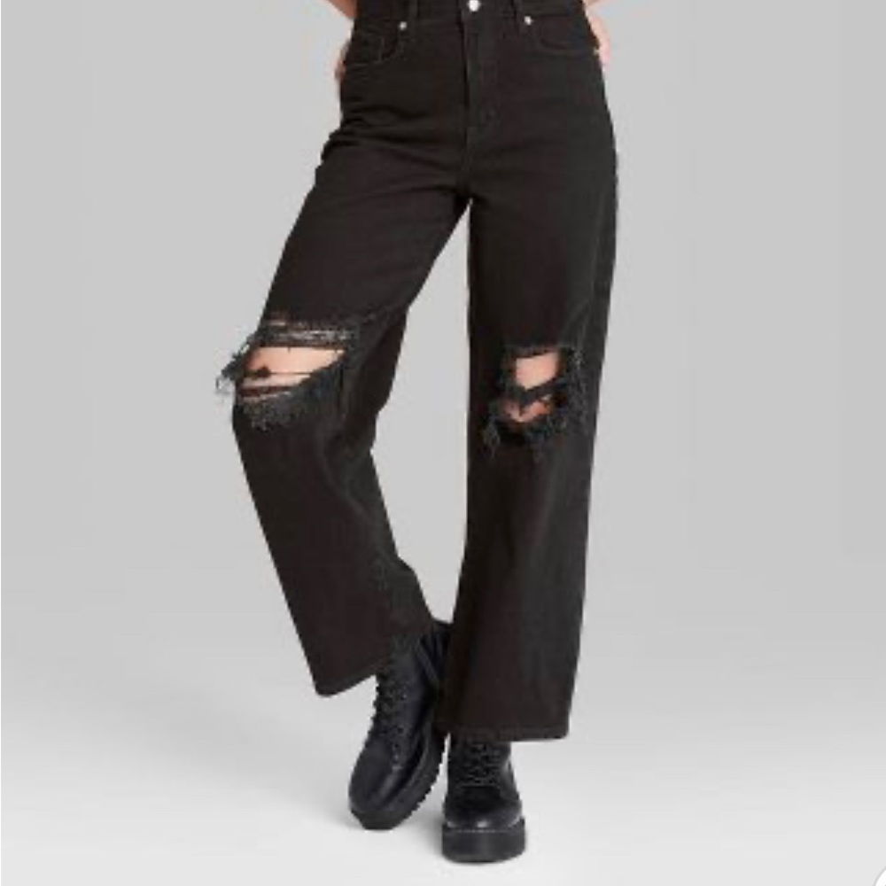 Super-High Rise Distressed Baggy Jeans - Wild Fable™ Black Wash - Picture 2 of 16